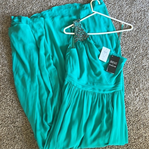 Badgley Mischka for Cache formal gown one shoulder teal turquoise aqua NWT👗 - Picture 7 of 16